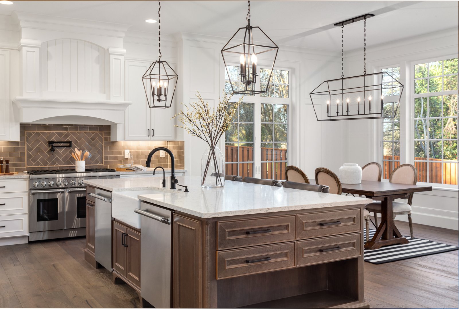 Brightwood + Remodel kitchen island and living room by Reschka Design Build